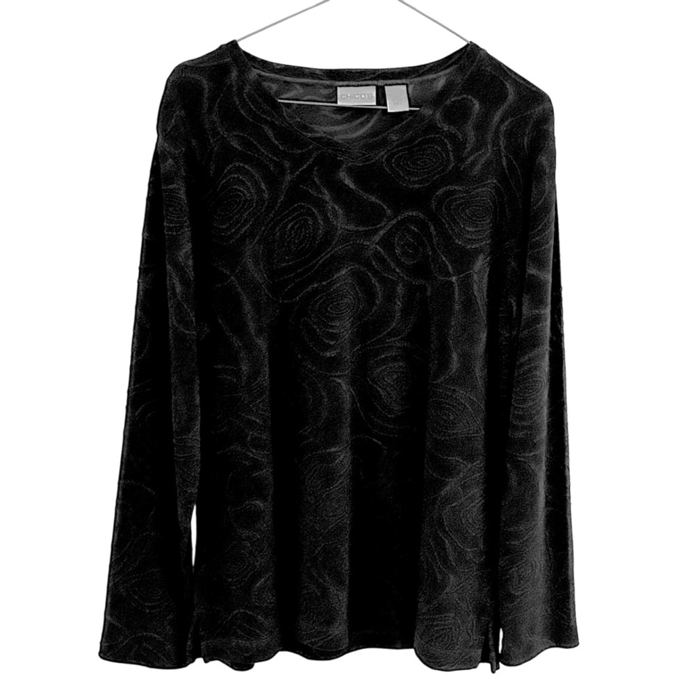 Chico's Long Sleeve Crew Neck Slinky Detailed Top Sz2